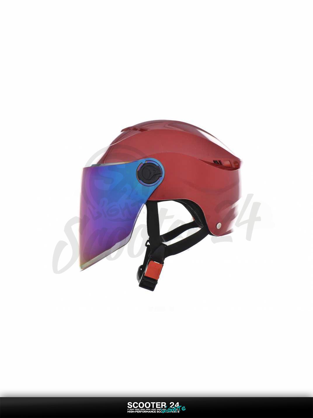 Мотошлем открытый ( вело/самокат) "DAVID" (#S327, красный глянцевый, регулятор размера, хамел на мотоцикл / мопед и скутер