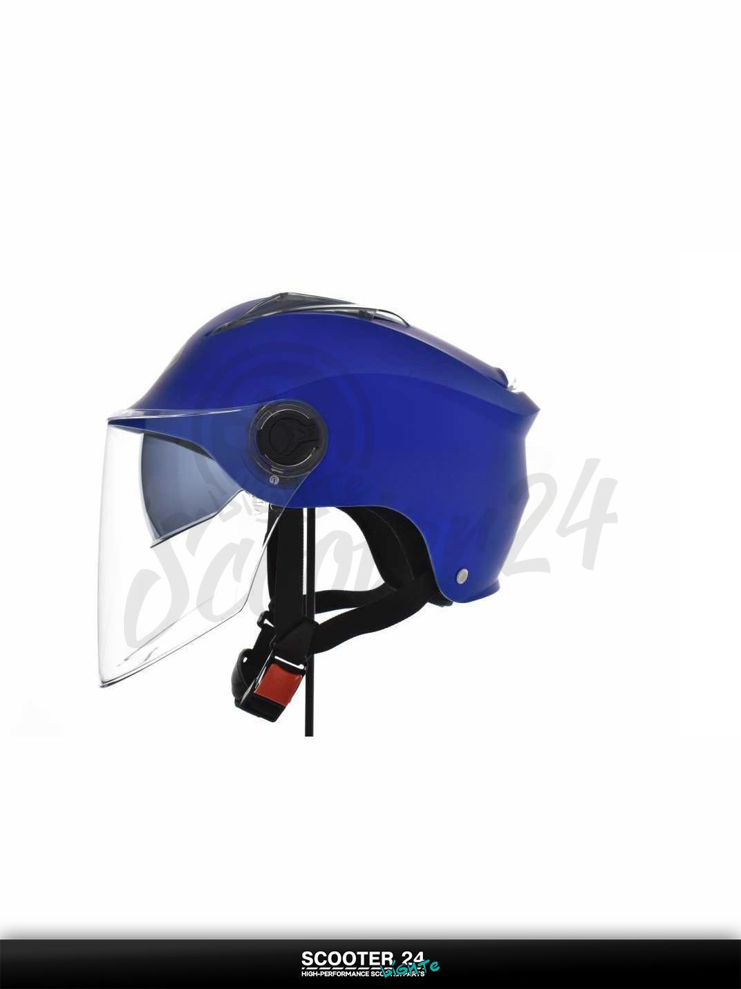 Мотошлем открытый ( вело/самокат) "DAVID" (#S309, синий матовый, регулятор размера, очки, ABS на мотоцикл / мопед и скутер