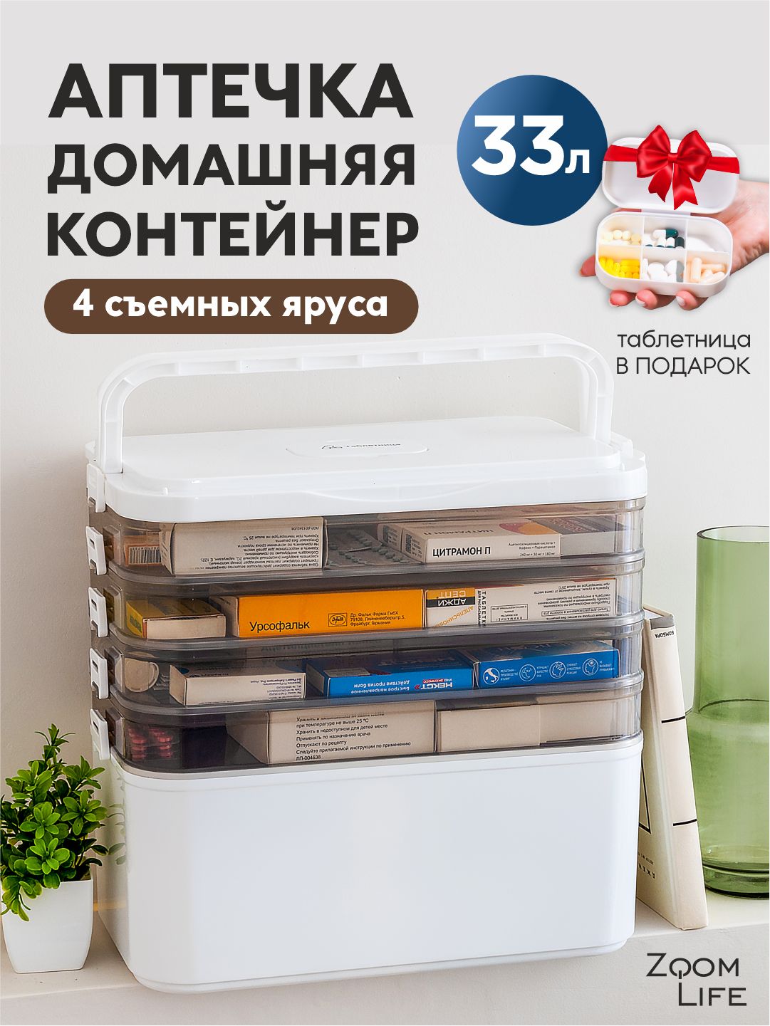 Аптечкадомашняяконтейнер33лZoomLifeорганайзердлялекарств
