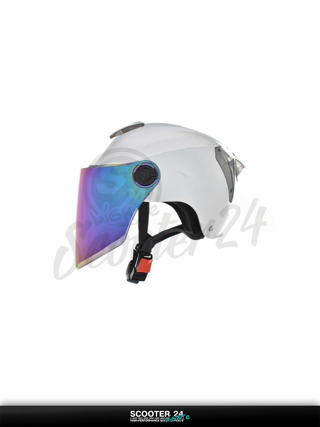 Шлем открытый (мото 50cc/вело/самокат) "DAVID" (#S308 серебристый глянец M-XL визор хамелион) мото / для скутера и питбайка / универсальный