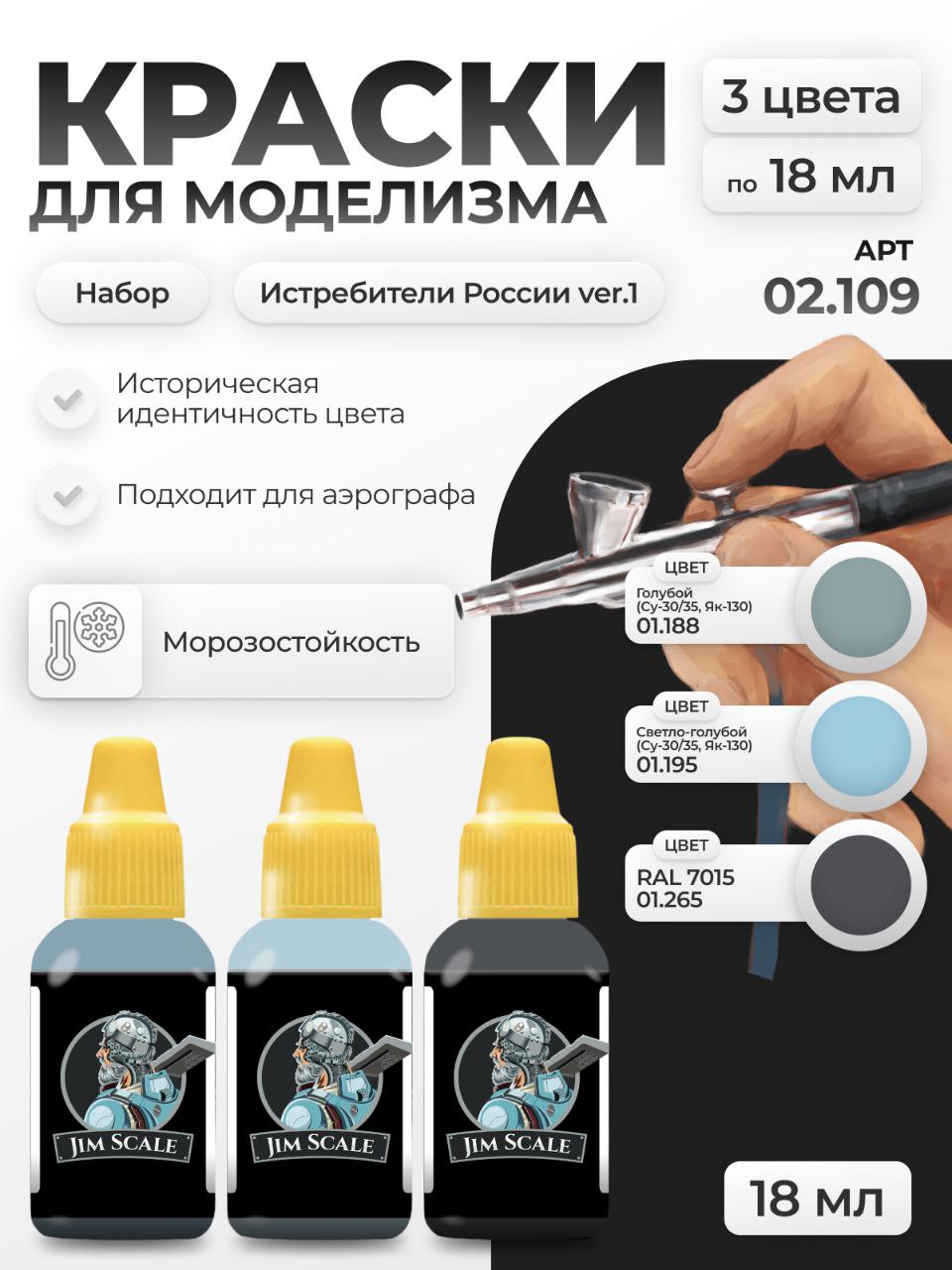НаборакриловыхкрасокJimScaleИстребителиРоссииver.1