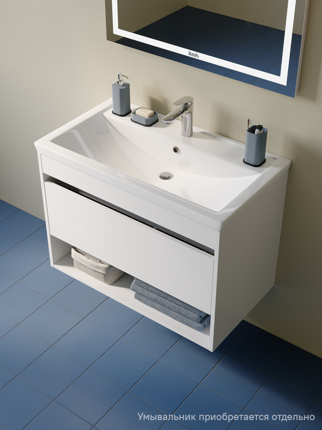 Фото товара на маркетплейсе ozon Тумба для ванной без раковины, подвесная, с ящиком и полкой, 80 см, белый, IDDIS, Zodiac X, ZDX80WNi95 (подходит умыв. 4078000i28)