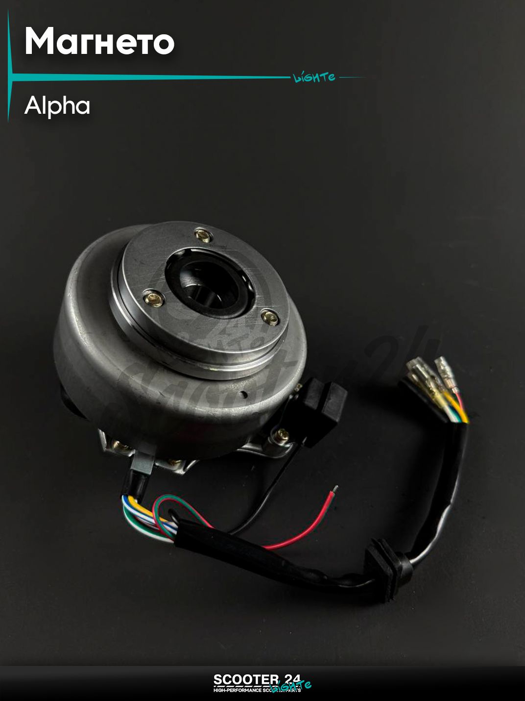 Генератор (магнето) на мопед и мотоцикл ALPHA DELTA / Альфа Дельта (2 катушки) с магнитом и обгонной муфтой 139FMB