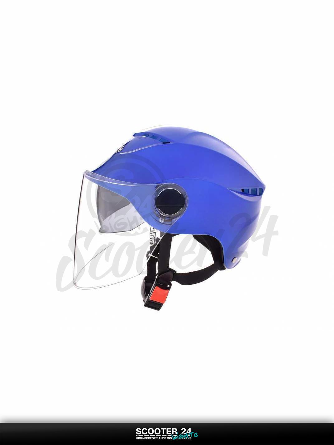 Мотошлем открытый ( вело/самокат) "DAVID" (#S327, синий глянцевый, регулятор размера, очки, A на мотоцикл / мопед и скутер
