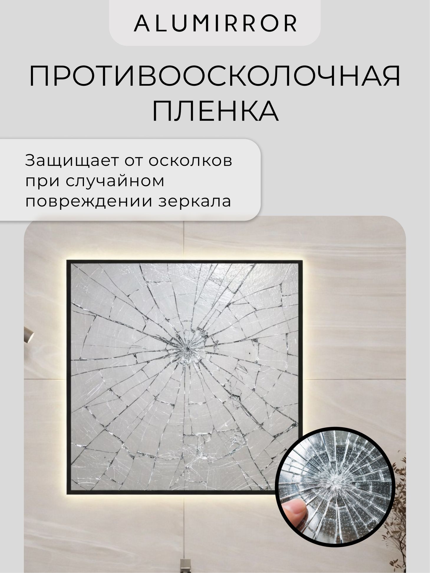 Зеркало в ванную 60х40 см с подсветкой. Свет: Нейтральный белый 4500К. В алюминиевой раме настенное ALUMIRROR — фото 6