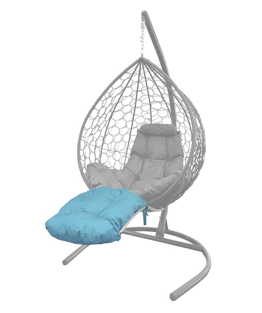 Подставка для ног на кресло подвесное, с ротангом белое, голубая подушка  #1