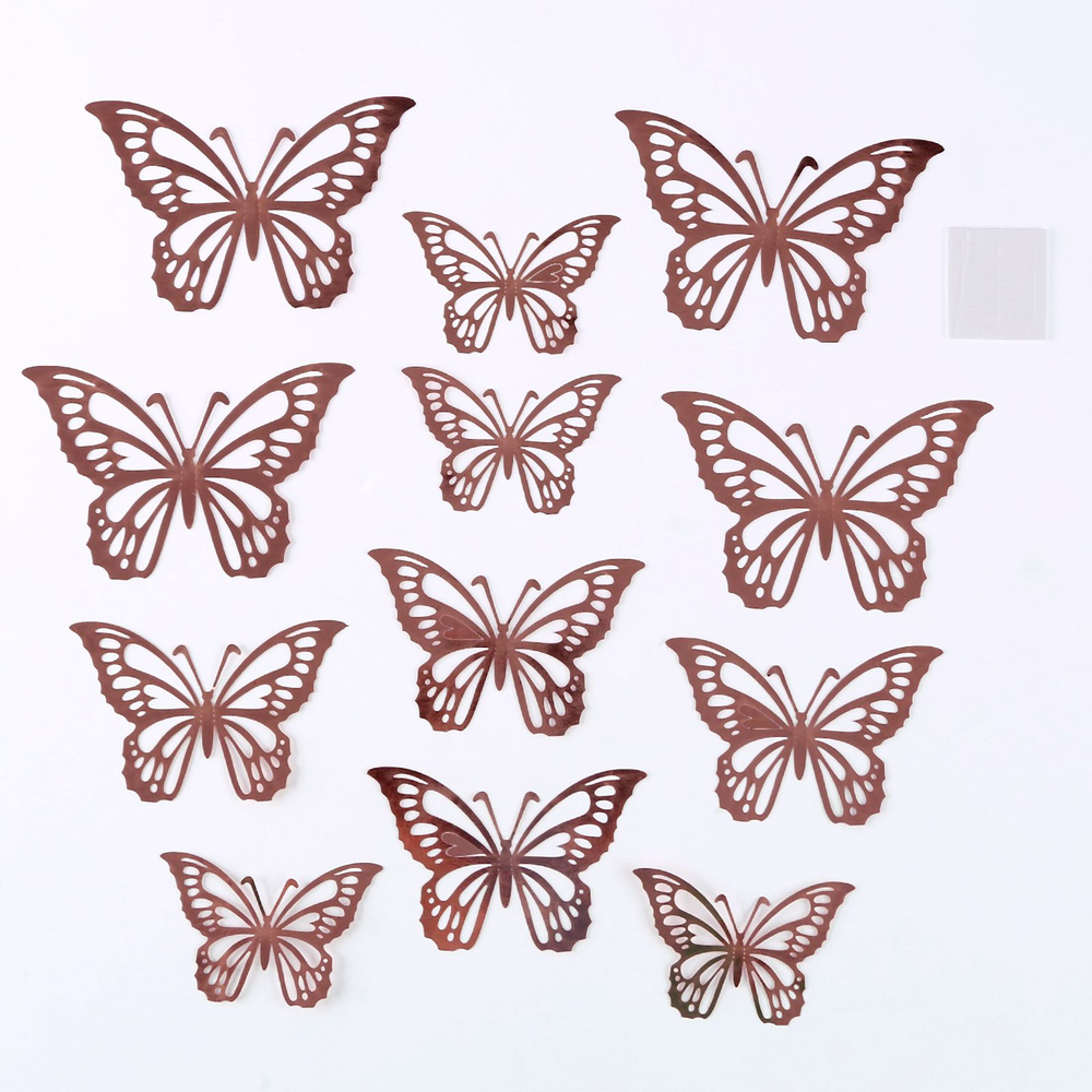 Набор для украшения Бабочки , набор 12 шт, цвет розовое золото  #1