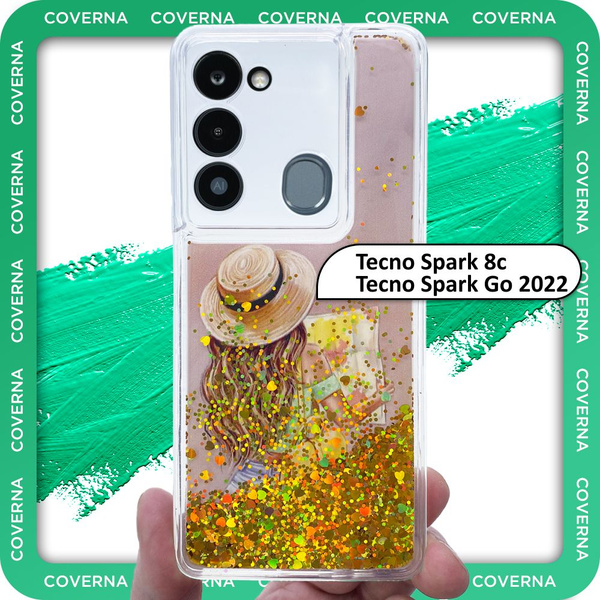 Чехол силиконовый переливашка с рисунком девушка в шляпе на Tecno Spark ...