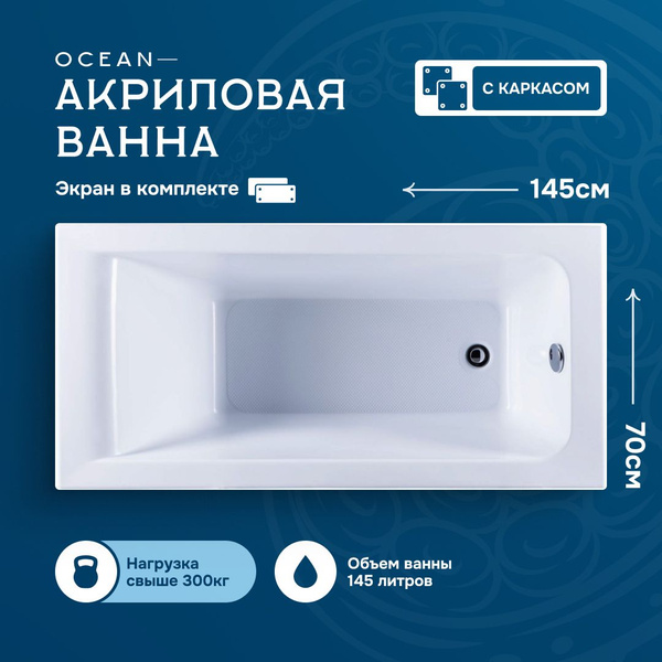 Акриловая ванна Nixx Ocean 145x70 с экраном (с каркасом) - купить по ...