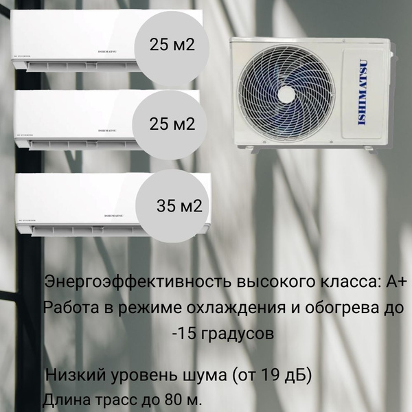 Мульти сплит-система инверторная ISHIMATSU AMSN-27/3 Out + AMS-09 In x2 ...