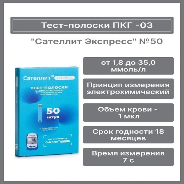 Тест полоски для глюкометра Сателлит Экспресс 50 шт в упаковке - купить ...