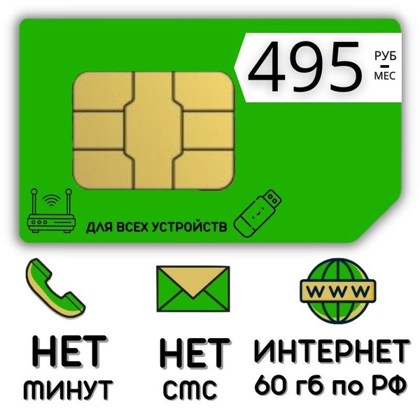 Характеристики SIM-карта Сим карта интернет 495 руб. в месяц 60 гб для ...