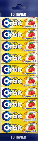 Жевательная резинка Orbit Клубника-банан, без сахара, 10 пачек по 13,6 ...