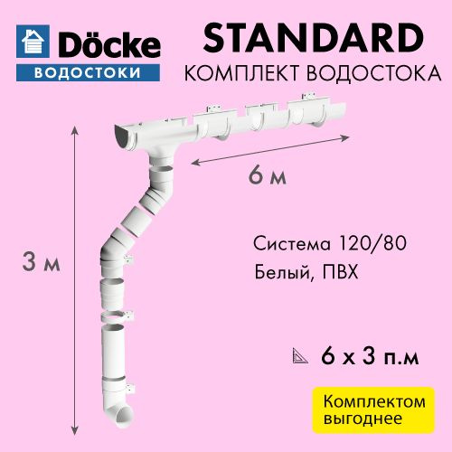 Водосток для крыши дома Docke Standard 120/80, размерность 6х3м, цвет ...