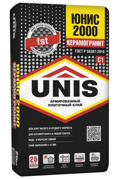 Клей для плитки Unis 2000, Влагостойкость, Для полов с подогревом ...