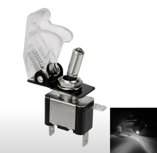 Тумблер со светодиодной подсветкой и защитной крышкой 12В 20А (белый ...