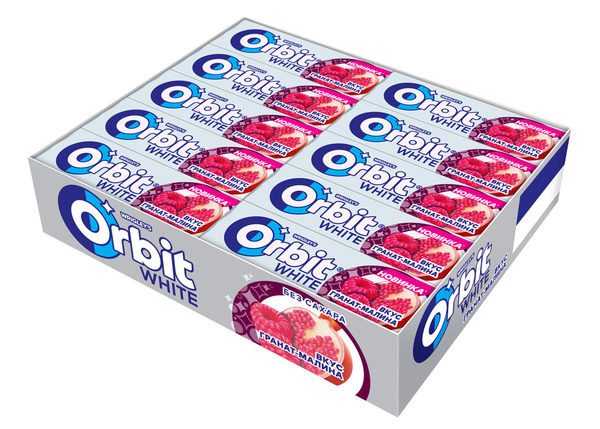 Жевательная резинка Orbit White Гранат-малина, 30 пачек по 13,6 г ...