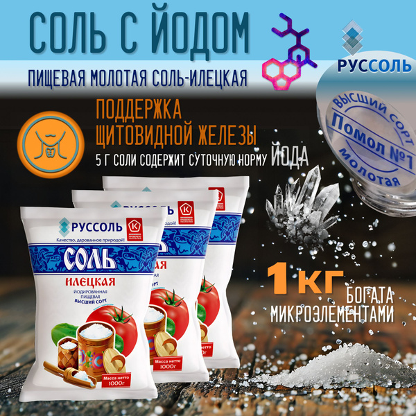 Соль ИЛЕЦКАЯ йодированная, помол №1 высший сорт, 1 кг - купить с ...