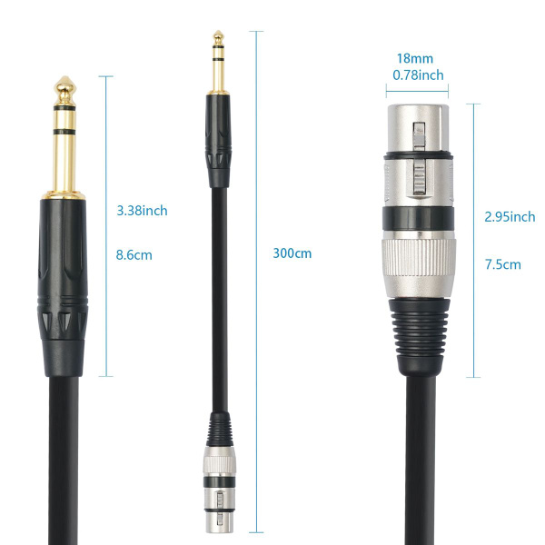 Кабель TRS 1/4 дюйма на XLR 3Pin, сбалансированный разъем 6,35 мм ...