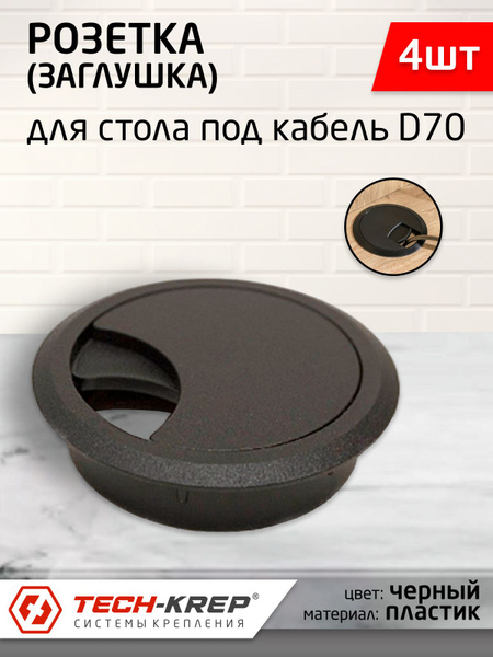 Заглушка для проводов в столешницу, Пластик, черный купить по низкой ...
