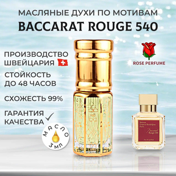Rose Perfume Baccarat Rouge 540 масляные духи стойкие, шлейфовые для ...