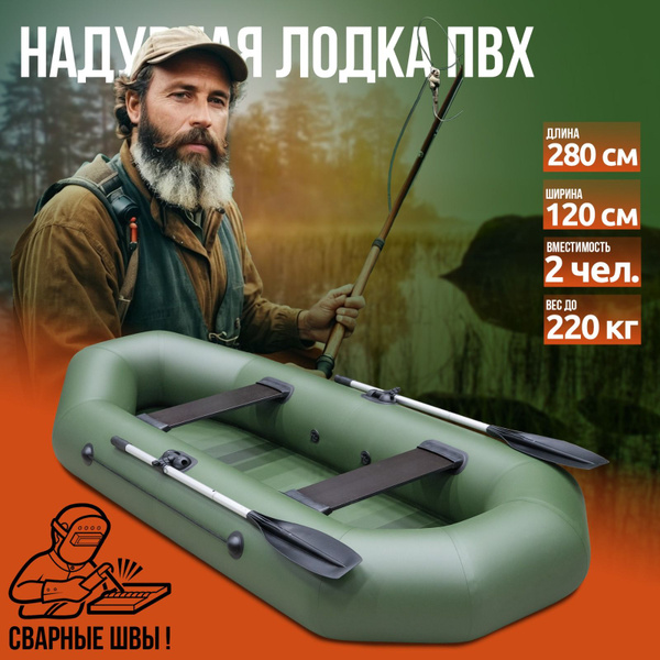 Надувная лодка для рыбалки Аква Оптима 280, ПВХ зеленый - купить по ...