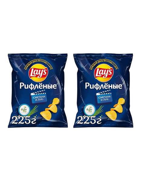 Чипсы картофельные рифлёные Lay's Сметана и лук, 2 уп по 225 гр ...