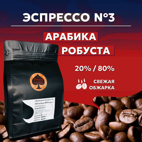 Кофе в зернах 500г БЛЕНД ЭСПРЕССО №3 Арабика / Робуста, свежая обжарка ...