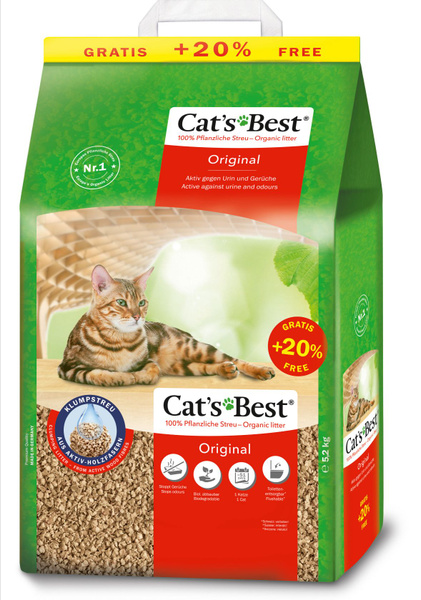 Cat's Best Наполнитель Древесный Комкующийся Без отдушки 5200г ...
