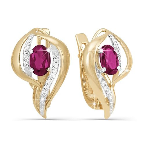 Золотые серьги DIAMANT-ONLINE с бриллиантом и рубином 585 пробы ...