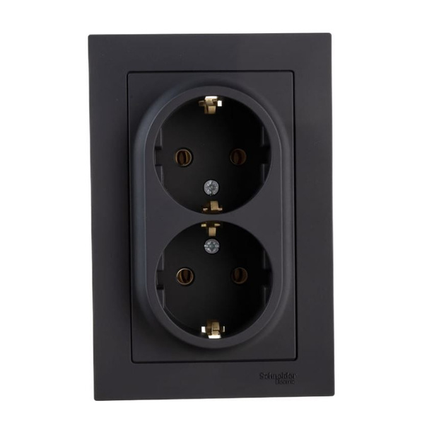 Розетка 2-м СП AtlasDesign 16А IP20 с заземл. в сборе карбон Schneider ...