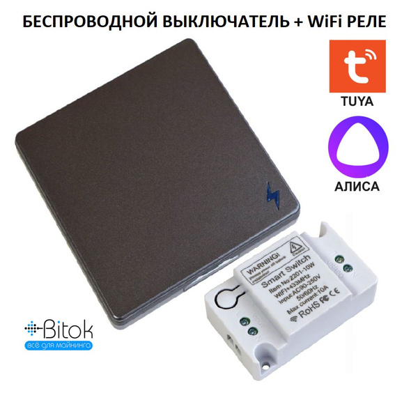 Беспроводной выключатель с Яндекс Алисой 1 клавиша черный и реле RF ...
