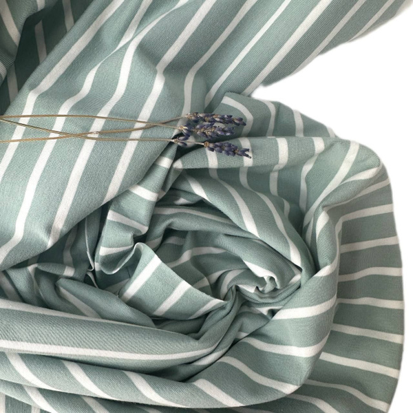 Ткань Кулирка с лайкрой полоска 210 гр/м2 100х180 см (Снежная мята ...