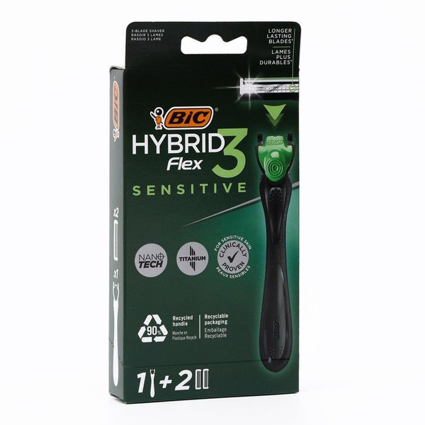 Bic Станок для бритья мужской Hybrid 3 Flex Sensitive, 3 лезвия, 2 ...