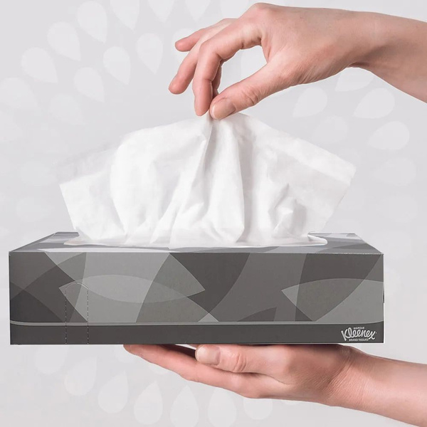 Бумажные салфетки для лица Kleenex, серая коробка, 18.6 х 21.6 см, 100 ...