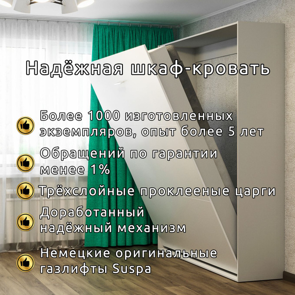 Шкаф-кровать Кровать-трансформер со спальным местом 160х200 см_Белый ...