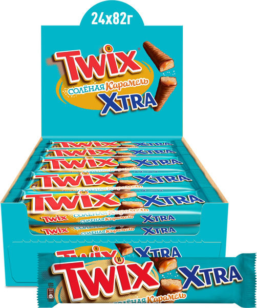 Twix Xtra Соленая карамель шоколадный батончик, 24 шт по 82г - купить с ...