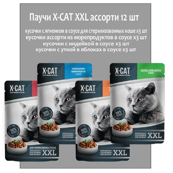 Корм консервированный полнорационный X-CAT XXL для взрослых кошек ...