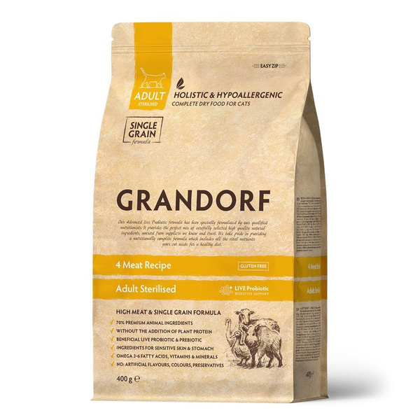 Корм для кошек GRANDORF 4 Мяса Sterilised 400 г. Для взрослых ...