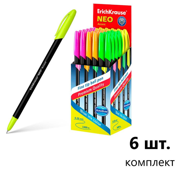 Набор синих шариковых ручек 0.7 мм "Neo Accent" 6 штук Erich Krause ...