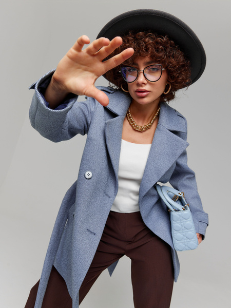 Пальто MAXIMODA STUDIO, Демисезон, размер 50, цвет синий, Шерсть ...