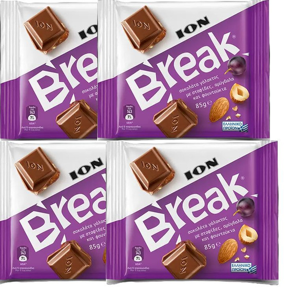 Шоколад "Break" Миндаль, Лесной Орех, Изюм 4 шт по 85 гр - купить с ...