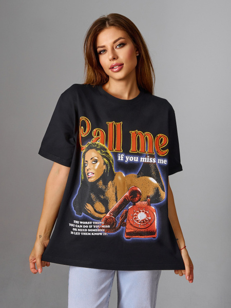 Футболка Call Me, размер 48, 50, цвет черный, 100% хлопок - купить по ...