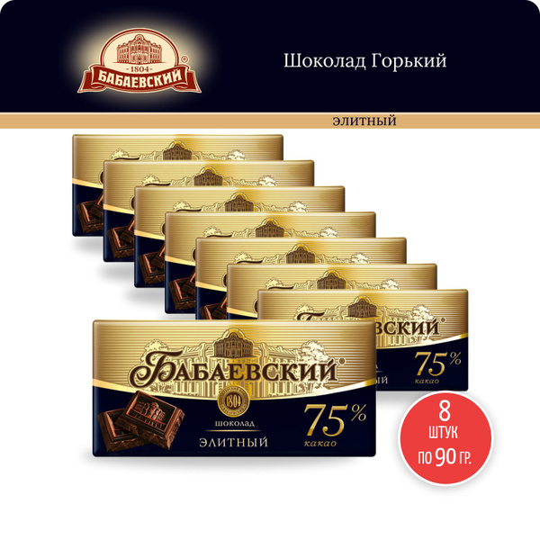 Шоколад Бабаевский горький Элитный 75% какао, 90 г - 8 шт - купить с ...