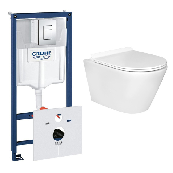 Комплект инсталляции GROHE 38775001 с унитазом Aquatek АЛЬФА и сиденьем ...