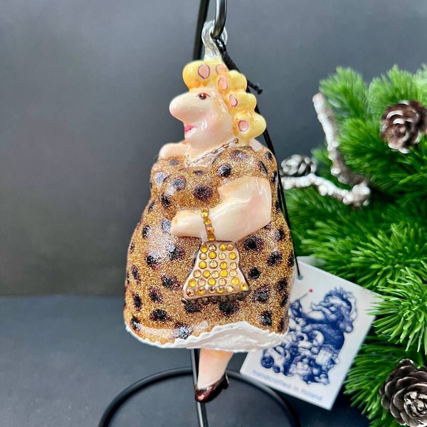 Елочная игрушка Девушка в леопардовом платье 13 см стекло Komozja ...