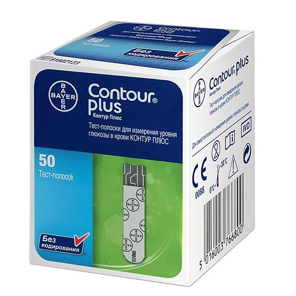 Тест-полоски для глюкометра Contour Plus (Контур Плюс), 50 шт. Срок ...