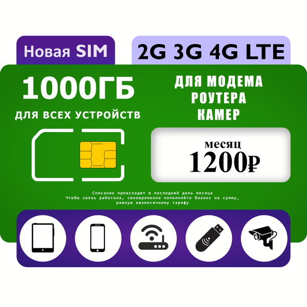 SIM-карта Сим-карта тариф безлимитный 1000 ГБ для 4g модема wifi ...