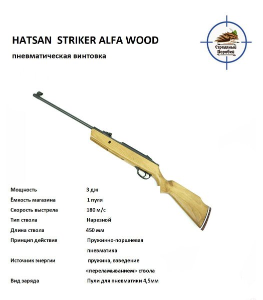Пневматическая винтовка Hatsan Striker Alpha W, калибр 4,5, до 3 Дж ...