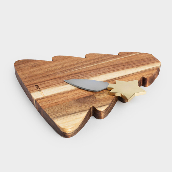 Набор для сыра, 2 пр, доска-блюдо, дерево/сталь, Елка со звездой, Noble ...